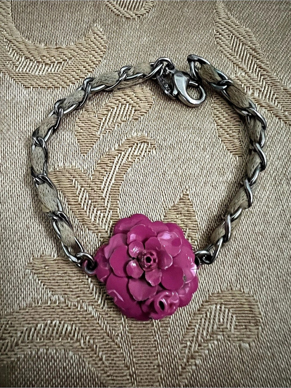 Chanel 04P Pink Camelia Chain Bracelet